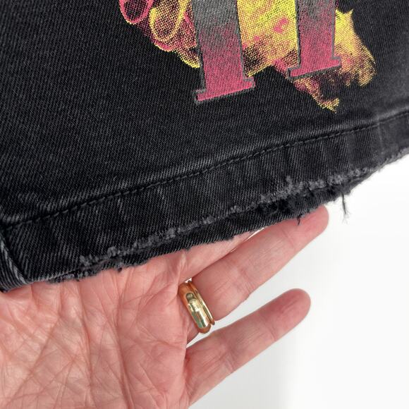 Homme + Femme NEW Distressed Flames Logo Jean Shorts Mens Sz 28 Black Stretch - Picture 5 of 11